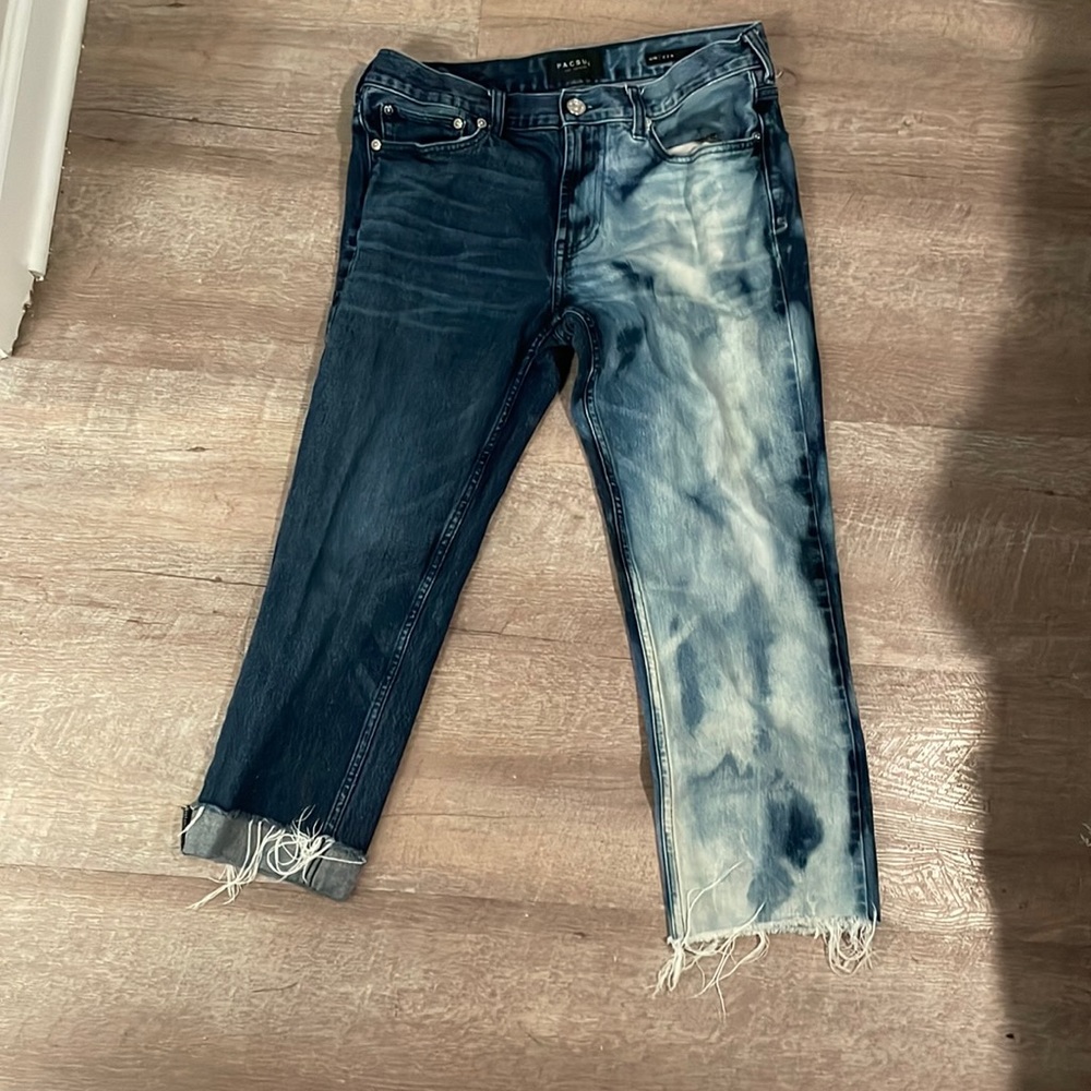 Two tone bleach wash jeans